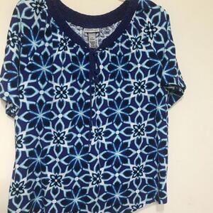 Liz & Me Catherine 1X Blouse Womens  Flowers  Blue Short SLeeve